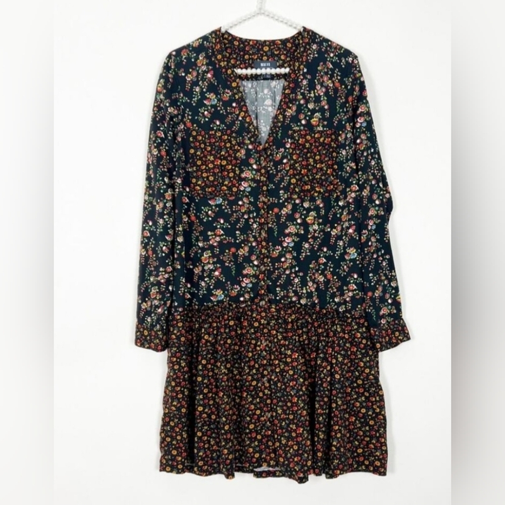 Anthropologie Maeve Floral Mixed Print Babydoll Dress Size 4